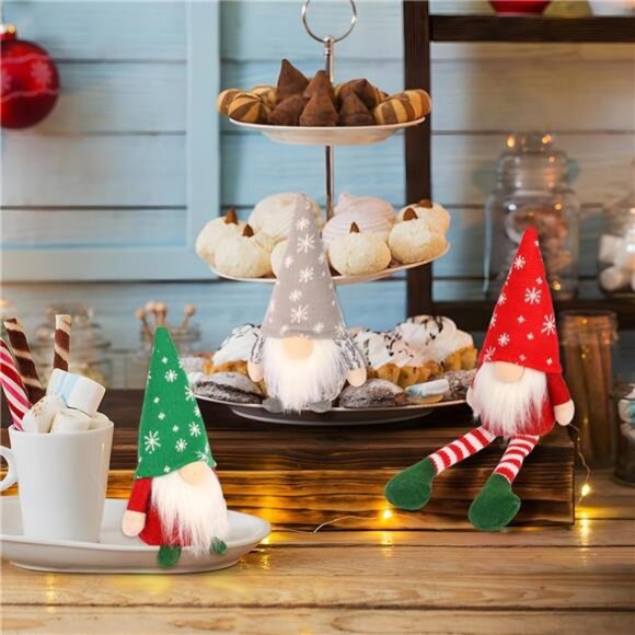 Christmas Gnome Decor Set - 3PCS Plush for Tiered Tray, Holiday Display, Gift - Picture 6 of 8